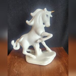 Porcelain Unicorn Statue ROC Taiwan Gold Horn Horse Figure Nursery